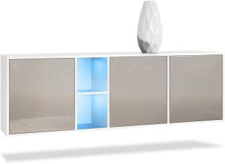 Vladon Kommode Cuba - Weiß matt/Sandgrau Hochglanz inkl. LED - Modernes Sideboard für Ihr Wohnbereich - (BxHxT) 182 x 53 x 35 cm
