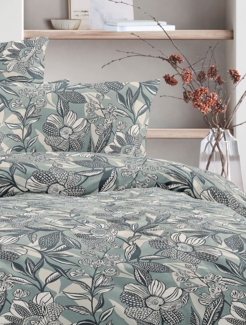 Irisette Wave Mako-Satin Bettwäsche 155x220 Blüten Blätter salbei 8585-30