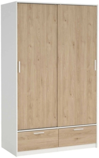 Dmora Kleiderschrank 2 Türen Kammuri, Schlafzimmermöbel, Schrank, Garderobe, 121x60 h200 cm, Weiß und Eiche