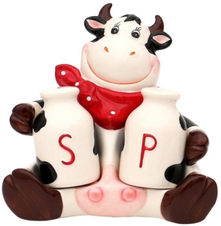 SIGRO Vorratsdose Kuh, Dose, Behalter, Geschirr/ Serviergeschirr Erdebeeren Motiv, 3er Set Dolomite Kuh mit Salz Pfefferstreuer 14,5 x 10 x 13,5 cm, Keramik, versch. Ausführungen, Tischdeko, ideal als Geschenk