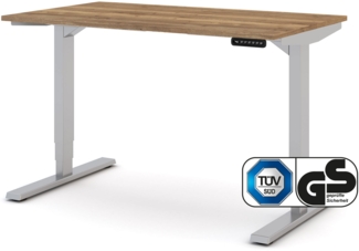 ASSMANN Elektrisch höhenverstellbarer Schreibtisch Y-Line Eiche Tabak Weißaluminium 120x70 cm Metall Holz Melaminoberfläche