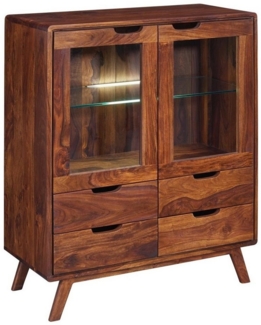 Massivmoebel24 Highboard (Highboard Sheesham 90x40x110 walnuss lackiert MALMÖ 2 #113)