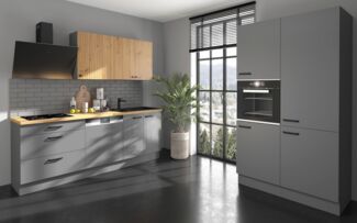 Küche NESSA & AVA 220+120 cm Anthrazit Eiche Artisan Küchenzeile Küchenblock