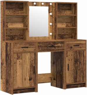 vidaXL Schminktischset mit LED mit Regal 3 pcs Altholz Holzwerkstoff 3334297