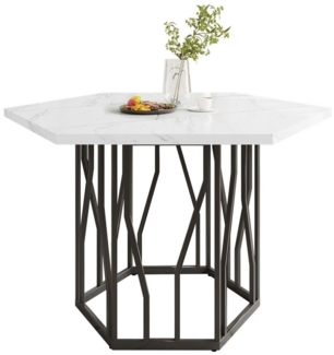 HAUSS SPOLE Esstisch Runder Esstisch schwarzer X-förmiger Couchtisch mit Metallhalterung (runder Küchentisch, weiße Marmoroptik, 1-St, 100*100*75cm), mit X-förmiger Metallhalterung,Marmormuster Desktop