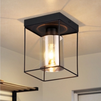 ZMH LED Deckenleuchte Wohnzimmer Glas E27 Schwarz Vintage Deckenlampe Küche Treppenhaus, Einfache Installation, ohne Leuchtmittel, 1 Flammig Metall Decke Industrial Flurlampe