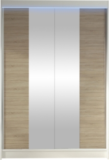 Kleiderschrank Lino II, mit RGB LED Beleuchtung, Farbe: Weiß / Sonoma Eiche