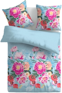 Bettwäsche 2-tlg. ( Frühjahrsblumen Blau ) 100% Satin Baumwolle, 135x200cm und 80x80cm Set, kuschelig weicher Bettbezug - mit Reißverschluss