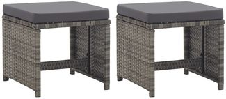 Gartenhocker 2er Set, Fußhocker mit Sitzkissen Poly Rattan Anthrazit