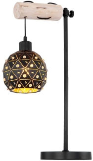 Tischleuchte, schwarz matt, Schirm innen gold, klar, natur