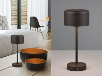 Reality Leuchten 'Jeff' LED Akku Tischleuchte inkl. 1.5 Watt LED, 4 fach Touch, Metall schwarz matt, Ø 10 x H 30 cm