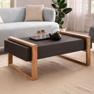 Couchtisch 105x66x40 cm Mango Massivholz / Steinoptik Sofatisch Anthrazit