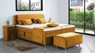 Meisterbetten Boxspringbett Mari 180x220 in VS-Gelb, Matratzenbezug Mask, Ergoflex-Topper