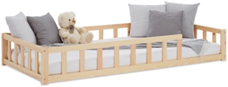 Kinderbett 90x200 Bodenbett mit Rausfallschutz Montessori Bett Kleinkindbett Holz Kiefer Natur Massiv Einzelbett Lattenrost Bettgestell