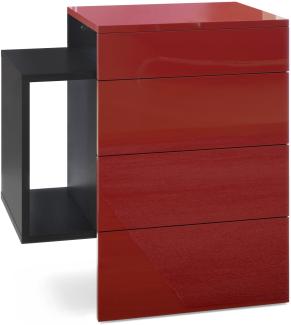 Vladon Nachttisch Queens, Nachttischschrank mit 2 Schubladen und 1 seitlichem Fach zur Wandmontage, Schwarz matt/Bordeaux Hochglanz (60 x 63 x 36 cm)