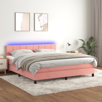 vidaXL Boxspringbett mit Matratze & LED Rosa 180x200 cm Samt 3134422