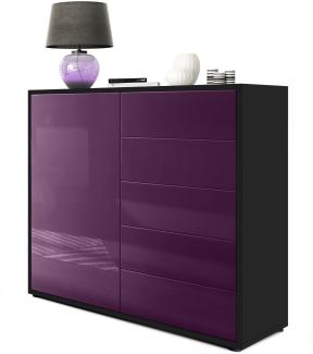 Vladon Sideboard Ben V2, Kommode mit 1 Tür und 5 Schubladen, Schwarz matt/Brombeer Hochglanz (79 x 74 x 36 cm)