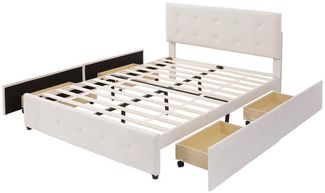 BlingBin Polsterbett Hautfreundliches Doppelbett Stauraumbett Jugendbett Bettgestell (Polsterbett mit 4 Schubladen, Lattenrost und Rückenlehne, 1-tlg, 140 x 200 cm, Ohne Matratze, Tragfähigkeit: 300KG), Doppelbett aus Samtstoff für Erwachsene und Jugen...