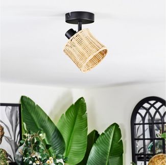 hofstein Deckenleuchte Deckenlampe aus Metall/Rattan in Schwarz/Naturfarben, ohne Leuchtmittel, verstellbare Deckenleuchte im Boho-Design (Schirme Ø 12 cm), 4 x E14