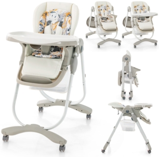 Klappbarer Hochstuhl mit Rädern & Verstellbarer Höhe & Fußstütze & Rückenlehne Babysitz Weiß
