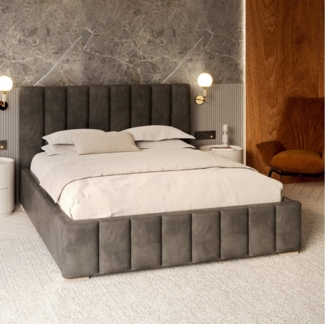 FDM Polsterbett modern mit Bettkasten MADE IN EU - mit hochwertigem Velours Bezug (verfügbar 90x200 120x200 140x200 160x200 180x200cm, Bettrahmen, Bett, mit großen gepolsterten Kopfteil, mit Bettkasten zum aufklappen), Hebbarer Metallrahmen, Bettkasten...