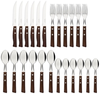 Tramontina Besteck-Set TRADICIONAL Steakbesteck (24-tlg), 6 Personen, Edelstahl, Tafelbesteck, rostfrei, Naturholz-Griffe