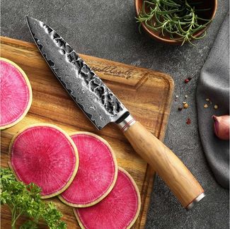 Wakoli Santokumesser Damast Santokumesser Küchenmesser Kochmesser 17 cm Klinge Hammerschlag, aus 67 Lagen Damaststahl, VG10