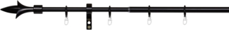 ondeco Gardinenstange ausziehbar 1-lauf, Vorhangstange Fenster Wandmontage, Endstück Lance Komplettgarnitur Teleskopstange 13/16 mm mit Ringen - Schwarz - 130-240 cm