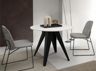Esstisch Grento 90 mit Einlegeplatte, Beine aus Stahl (Farbe: Schwarz / Bianco Marmor)