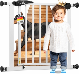 KIDIZ® Schutzgitter für Treppen | Tür, Auto Close Kindertreppengitter ohne Bohren | 90° Stop, Absperr Türschutzgitter, schwenkbare Trennwand, Treppenschutzgitter, Klemmen Weiß / Schwarz BASISTEIL