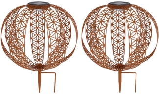 2er LED Solarleuchte, IP44, Erdspieß, rostfarben, H 41cm