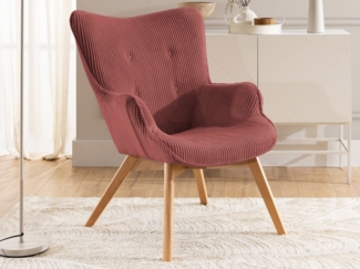 S-Style Möbel Loungesessel Lenari aus Cordstoff mit Füßen aus Massivholz in Natur oder Braun (1 x Lounge-Sessel)