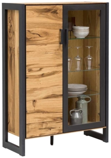 Vitrine Jolly / Janne , Glas, Holzwerkstoff, Metall , Schwarz, Holzfarben , 98 x 141 x 40 cm