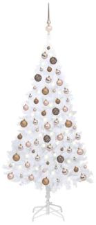 vidaXL Künstlicher Weihnachtsbaum mit LEDs & Kugeln Weiß 150 cm PVC, Mit Beleuchtung [3077626]