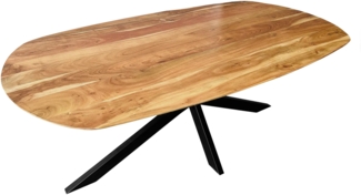 Esszimmertisch Oval 200 x 100cm Akazienholz massiv natur Spider-Gestell schwarz RAMA 136983238