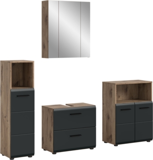 Badkombination (B/H/T: 180x185x30 cm) in schwarz matt und Nox Oak Nachbildung