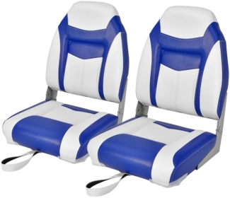 2er Set Hochlehner Bootssitz mit 10 cm Dicker Schwammpolsterung Klappbar Blau Weiß