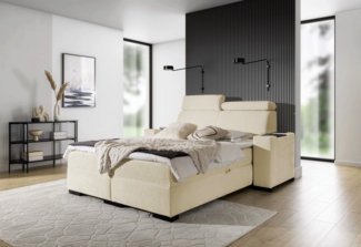 Boxspringbett Bett NESTOR 120x200cm Set. 1 in Stoff Dress Me Beige