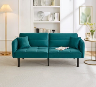 2-in-1 Verstellbares Schlafsofa, 176 x 78 x 76 cm, Samt antik blaugrün, klappbare Armlehnen