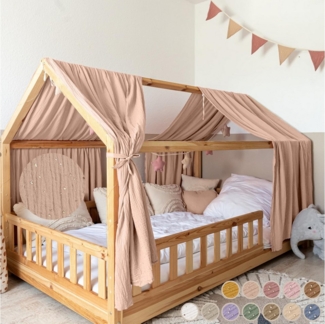 lilimaus Betthimmel Musselin Hausbett Himmel für Kinderzimmer mit Gold Applikation, Musselin Betthimmel aus Baumwolle für Kinderzimmer-Deko