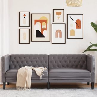 vidaXL Chesterfield-Sofa 3-Sitzer Grau Kunstleder 372669