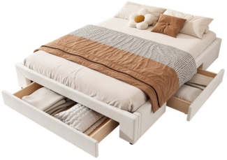 SOFTWEARY Futonbett mit Lattenrost und 3 Schubladen (160x200 cm, ohne Kopfteil), Bezug aus Leinen