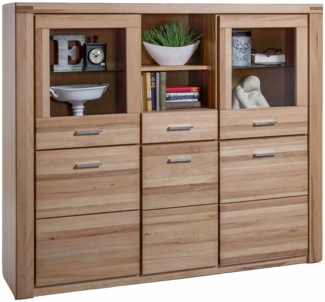 Highboard Torben / Tabea, Glas, Holz, Holzwerkstoff, Holzfarben, 159 x 140 x 40 cm