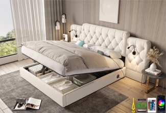 LVHOM Boxspringbett 160x200cm/180x200cm Bettgestell, Samt/PU, diamantgeprägtem Knopf-Design (gepolsterter stabiler Metallrahmenkonstruktion mit flexiblen Nachttischlampe, USB-Ladeanschlüssen, Bettkasten, hydraulischem Stauraum-System, freie Staubschutz...