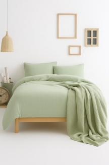 Sandiik Bettwäsche Musselin Bettwäsche in Salbeigrün, 100% Biobaumwolle