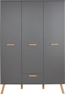 Babyzimmer Kleiderschrank Mats grau matt mit Buche massiv 130 x 190 cm