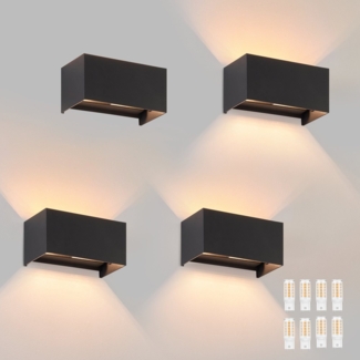 ZMH LED Wandleuchte Innen Wandlampe - 4ER Außenwandleuchten Schwarz Wandbeleuchtung Aussen Aussenlampe Up Down IP65 Ausenbeleutung 3000K Warmweiß Außenleuchte G9 für Hauswand Treppenhaus Flur
