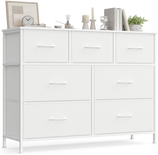SONGMICS Kommode, Schrank, 7 Stoffschubladen, Aufbewahrungsschrank, Stahl, MDF, Vliesstoff, für Schlafzimmer, Flur, Wohnzimmer, wolkenweiß-schneeweiß LGS323WH01
