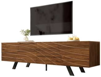 KLAM HOME Lowboard Modernes Lowboard Mit Wellenfront Im Walnuss Design (160cm TV Schrank Mit Stabilem Eisengestell Und Großem Stauraum), TV Möbel Mit Integriertem Kabelmanagement