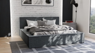 Polsterbett Doppelbett ALDANA 120x200 cm Komplettset in Stoff Puente Dunkelgrau